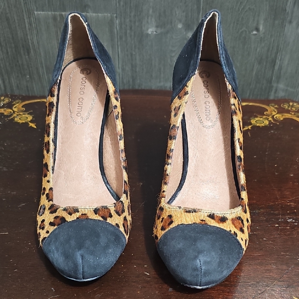 Corso Como Leopard Print Suede Cap-Toe Pumps - Black & Leopard